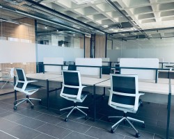 Mampara de oficina en cristal a testa con puerta ciega madera-06